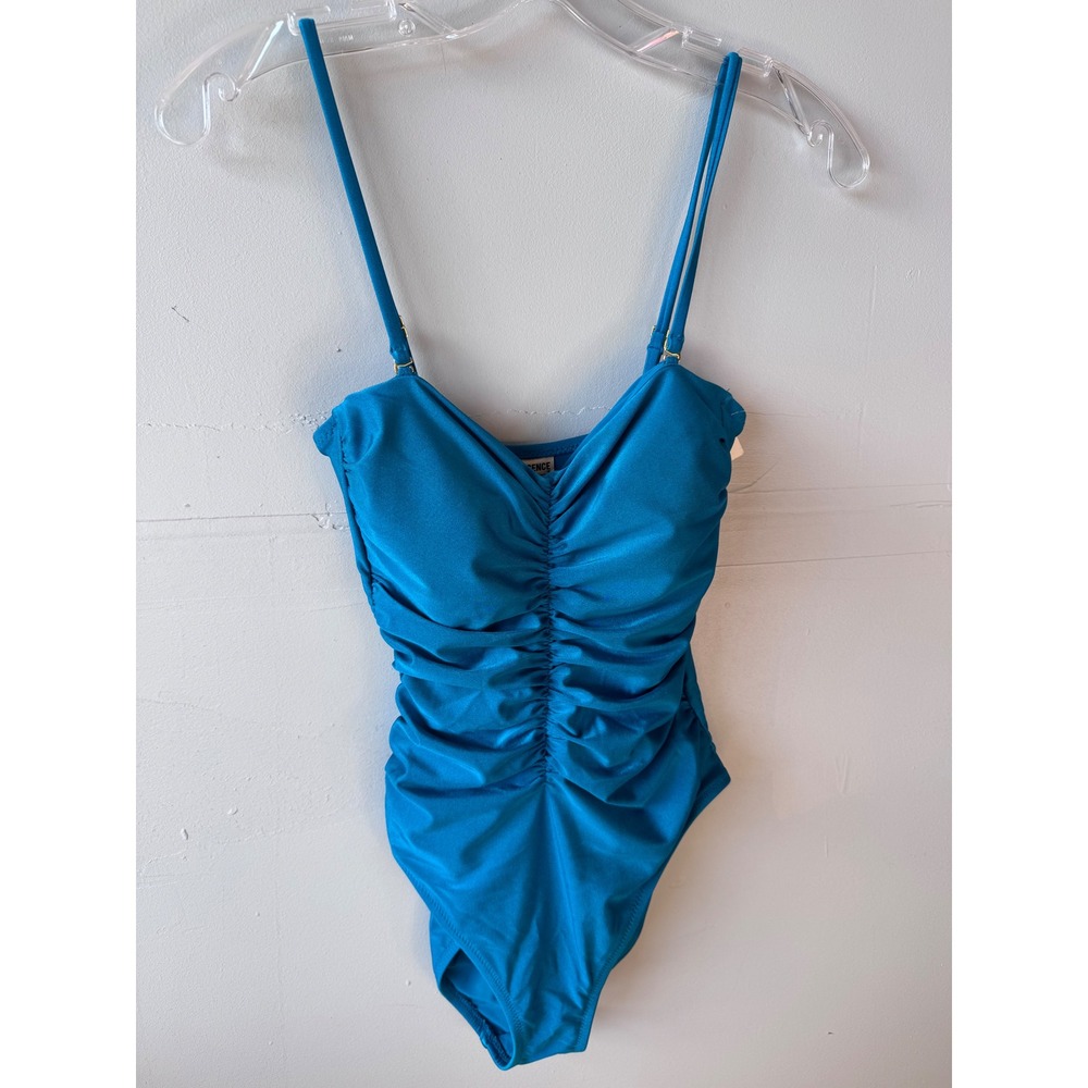 L'AGENCE LG5MH12 Teal Blue Ruched One Piece Swimsuit Small Sweetheart‎ Neck